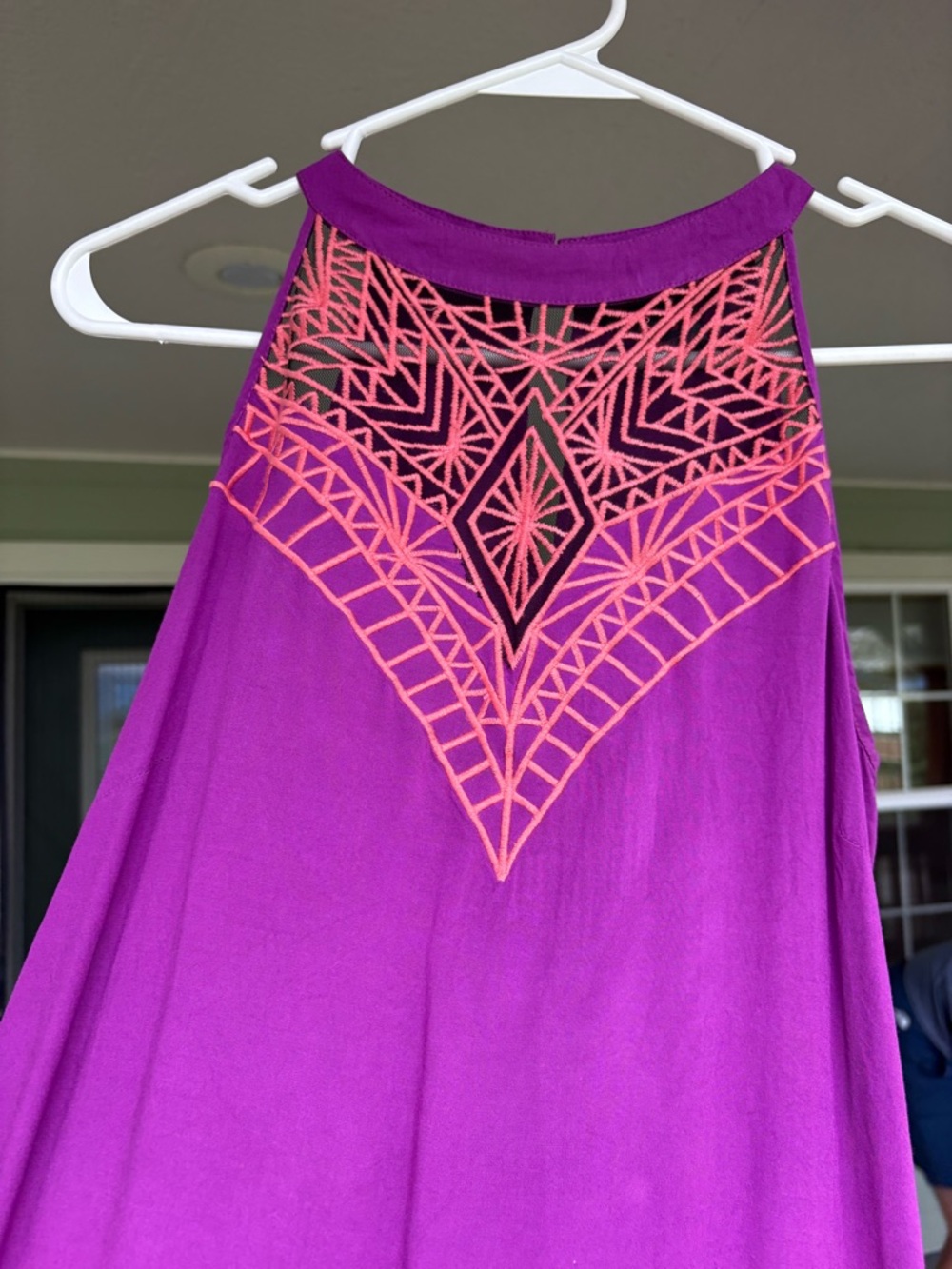 Purple Halter Tank/dress with Pink Geometric Embroidery